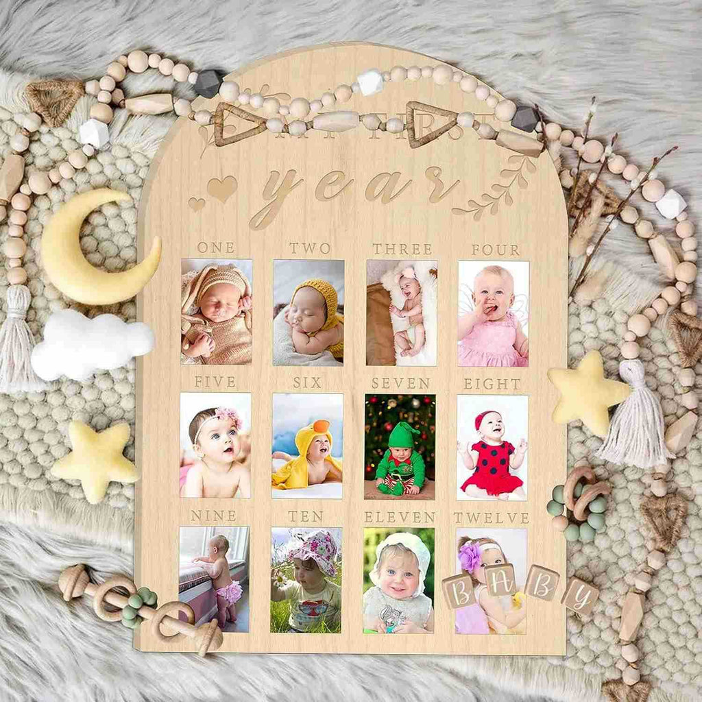Newborn First Year Milestone Wooden Photo Frame